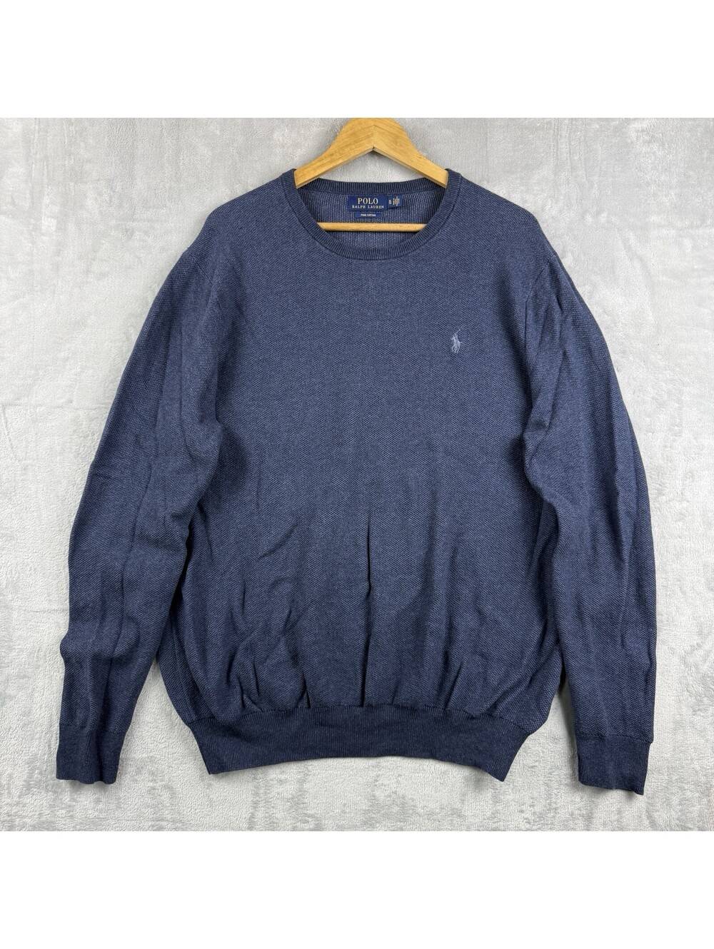 Polo Ralph Lauren Men’s XL Blue Pima Cotton Crewneck Sweater Pony Logo Preppy